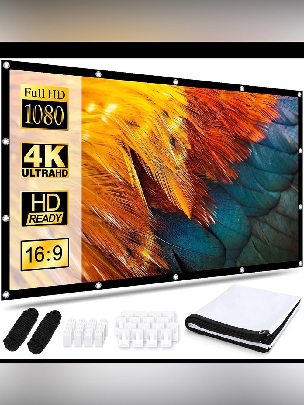 Portable Projector Screen with Adjustable Tensioning System and Wall Mounting Ki